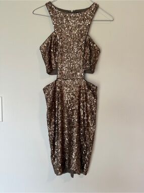 Express Bronze Sequin Backless Cutout Dress